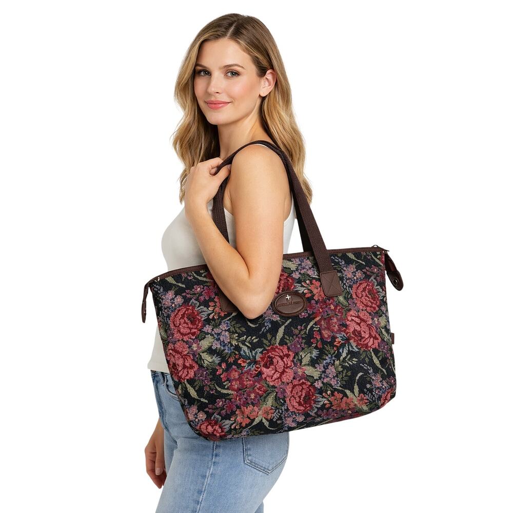 American Flyer Floral Tapestry Shoulder Bag – Vintage Rose Pattern